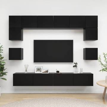 8 Piece Black TV Cabinet Set - Stylish & Functional Storage