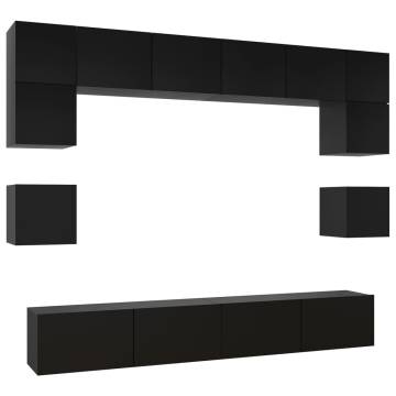 8 Piece Black TV Cabinet Set - Stylish & Functional Storage