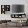 4 Piece Black Engineered Wood TV Cabinet Set - Stylish Storage