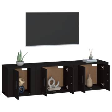 3 Piece TV Cabinet Set - Black Engineered Wood | HipoMarket