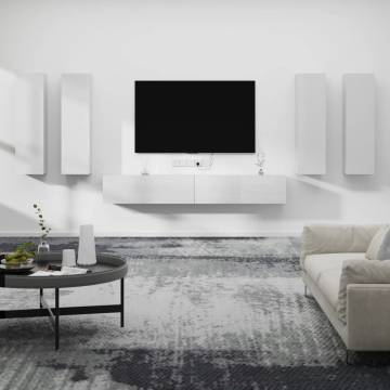 6 Piece High Gloss White TV Cabinet Set - Stylish & Practical