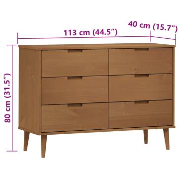 Drawer Cabinet MOLDE Brown | Solid Pine Wood Storage Unit