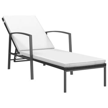 Comfortable Garden Sun Lounger with Cushion - Poly Rattan Black