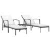 Stylish Sun Loungers Set with Table - Black Poly Rattan