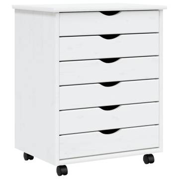 MOSS White Solid Wood Pine Rolling Cabinet with Drawers