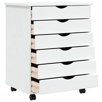 MOSS White Solid Wood Pine Rolling Cabinet with Drawers