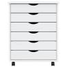 MOSS White Solid Wood Pine Rolling Cabinet with Drawers