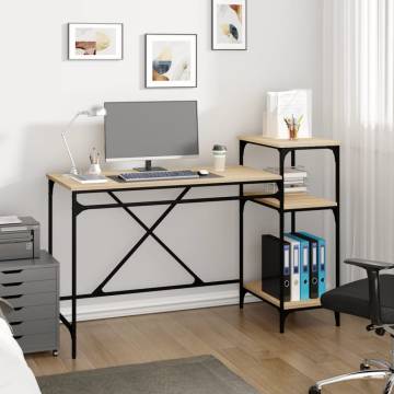 Sonoma Oak Desk with Shelves - Industrial Style - 135x50x90 cm