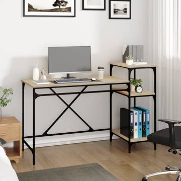 Sonoma Oak Desk with Shelves - Industrial Style - 135x50x90 cm