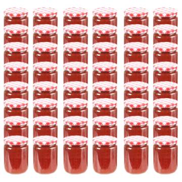 Glass Jam Jars with White & Red Lid - 48 pcs - 230ml