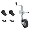  Trailer Jack Wheel 60 mm with Split Clamp and Wheel Chocks Size 63-87.5 cm Quantity in Package 1 Model jockey wheel + 2 supports + 3 clamps + 2 wheel chocks 