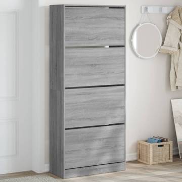 Stylish Shoe Cabinet with 4 Flip-Drawers - Grey Sonoma