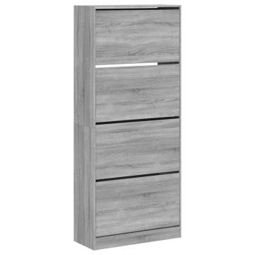 Stylish Shoe Cabinet with 4 Flip-Drawers - Grey Sonoma