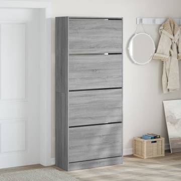 Stylish Shoe Cabinet with 4 Flip-Drawers - Grey Sonoma