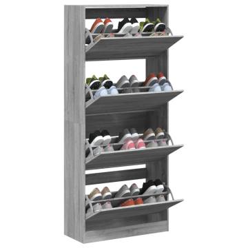 Stylish Shoe Cabinet with 4 Flip-Drawers - Grey Sonoma