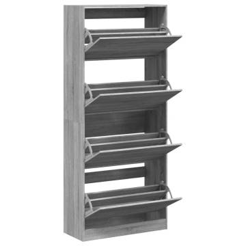 Stylish Shoe Cabinet with 4 Flip-Drawers - Grey Sonoma