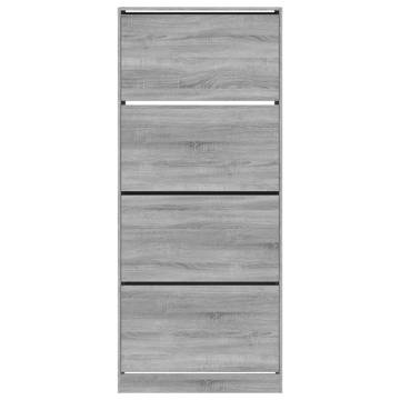 Stylish Shoe Cabinet with 4 Flip-Drawers - Grey Sonoma