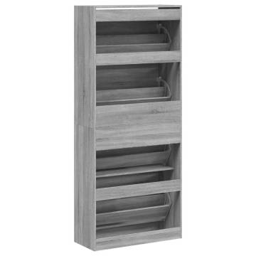 Stylish Shoe Cabinet with 4 Flip-Drawers - Grey Sonoma