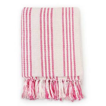 Pink and White Cotton Stripes Throw 125x150 cm | Hipo Market