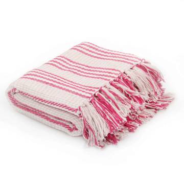 Cotton Stripes Throw 220x250 cm in Pink & White | HipoMarket