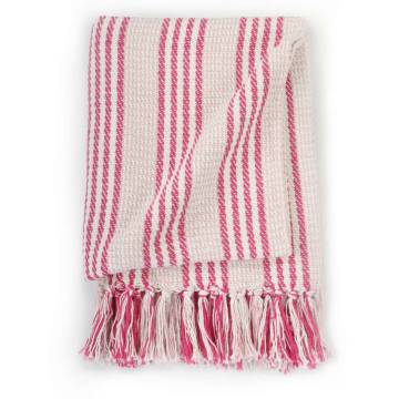 Cotton Stripes Throw 220x250 cm in Pink & White | HipoMarket