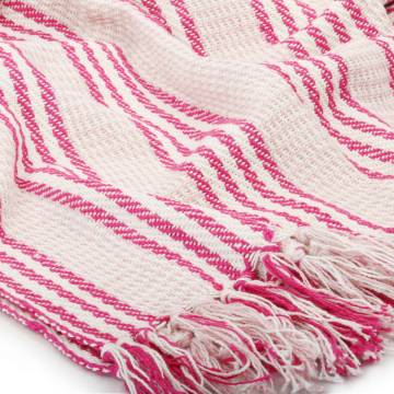 Cotton Stripes Throw 220x250 cm in Pink & White | HipoMarket