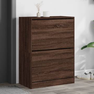 Shoe Cabinet with 2 Flip-Drawers – Brown Oak Storage Solution