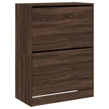 Shoe Cabinet with 2 Flip-Drawers – Brown Oak Storage Solution