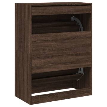 Shoe Cabinet with 2 Flip-Drawers – Brown Oak Storage Solution