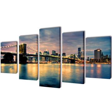 Canvas Wall Print Set - Brooklyn Bridge River View | Hipomarket