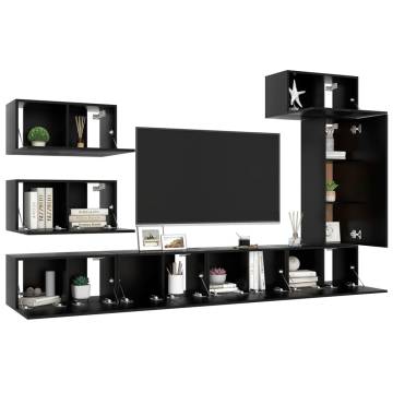 8 Piece Black Engineered Wood TV Cabinet Set - Modern Design