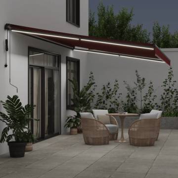 Automatic Retractable Awning with LEDs - Burgundy 600x350 cm