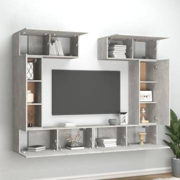 6 Piece Concrete Grey TV Cabinet Set - Stylish Storage Solution