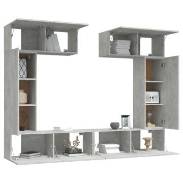 6 Piece Concrete Grey TV Cabinet Set - Stylish Storage Solution