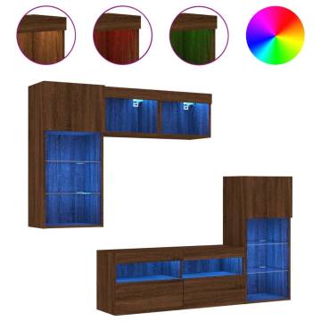 5 Piece TV Wall Units with LED - Brown Oak Engineered Wood