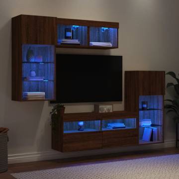 5 Piece TV Wall Units with LED - Brown Oak Engineered Wood