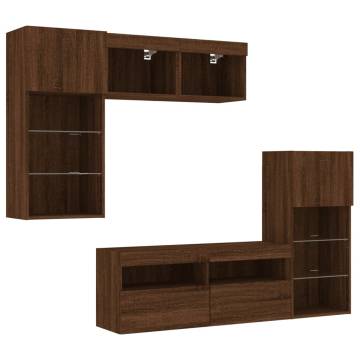 5 Piece TV Wall Units with LED - Brown Oak Engineered Wood