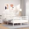 White Small Double Bed Frame with Headboard - Solid Wood