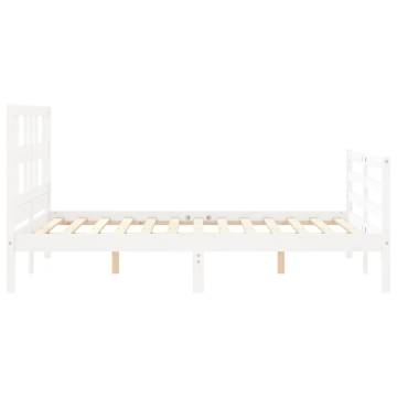 White Small Double Bed Frame with Headboard - Solid Wood