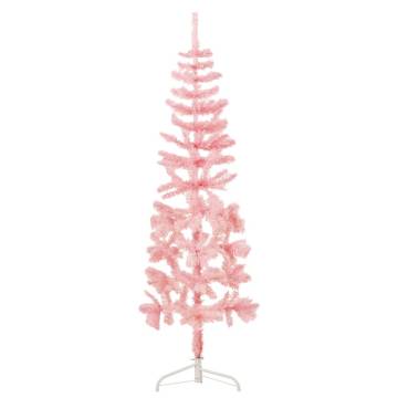 Slim Pink Half Christmas Tree 120 cm - Space-Saving Decor