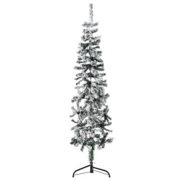 Slim Flocked Half Christmas Tree 150 cm - Space-Saving Decor