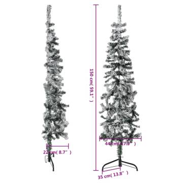 Slim Flocked Half Christmas Tree 150 cm - Space-Saving Decor