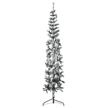 Slim Artificial Half Christmas Tree with Flocked Snow - 210 cm