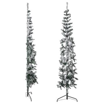 Slim Artificial Half Christmas Tree with Flocked Snow - 210 cm