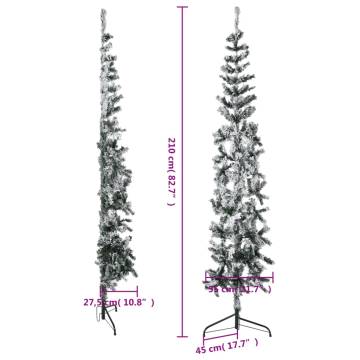 Slim Artificial Half Christmas Tree with Flocked Snow - 210 cm