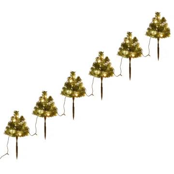 Christmas Pathway Trees with Warm White LEDs - 6pcs | Hipo Market