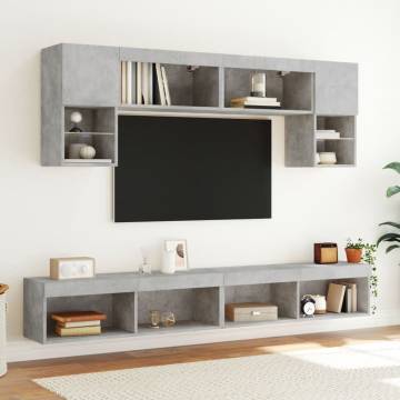 Stylish 2 pcs TV Cabinets with LED Lights - Concrete Grey