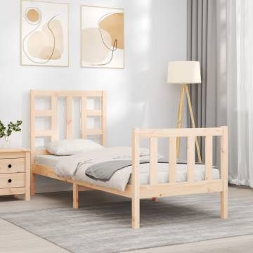 Small Single Bed Frame with Headboard | Solid Pine Wood