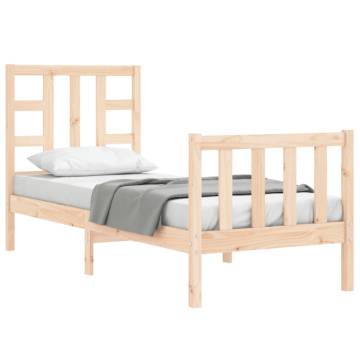 Small Single Bed Frame with Headboard | Solid Pine Wood