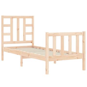 Small Single Bed Frame with Headboard | Solid Pine Wood